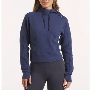 UNRL Elevation Hoodie Harbor Blue Textured Cropped Thumbholes Athleisure-Small